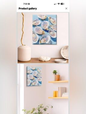 Coastal Oyster Shell Blue Canvas Wall Art
